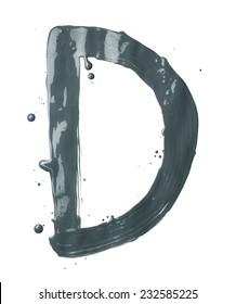 Letter D character hand drawn with the oil paint brush strokes, isolated over the white background