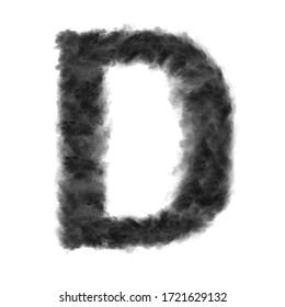 Letter D Made From Black Clouds Or Smoke On A White Background With Copy Space, Not Render.