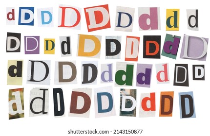letter d magazine cut out font, ransom letter, isolated collage elements for text alphabet. hand made and cut, high quality scan. halftone pattern and texture detail. newspaper and scraps - Shutterstock ID 2143150877
