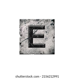 Letter E. Alphabet on stone blocks. Isolated on white background. Education. Design element.