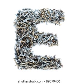 Letter 'E' made of screws isolated in white background