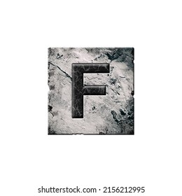 Letter F. Alphabet on stone blocks. Isolated on white background. Education. Design element.