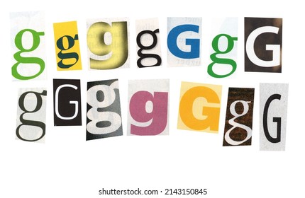 letter g magazine cut out font, ransom letter, isolated collage elements for text alphabet. hand made and cut, high quality scan. halftone pattern and texture detail. newspaper and scraps - Shutterstock ID 2143150845