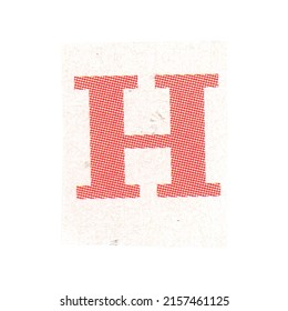 letter h magazine cut out font, ransom letter, isolated collage elements for text alphabet. hand made and cut, high quality scan. halftone pattern and texture detail. newspaper and scraps