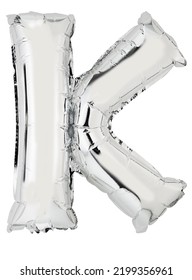 Letter K In Silver Mylar Balloon Isolated On White