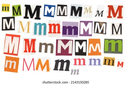 letter m magazine cut out font, ransom letter, isolated collage elements for text alphabet. hand made and cut, high quality scan. halftone pattern and texture detail. newspaper and scraps - Shutterstock ID 2143150285