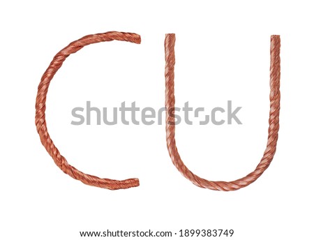 Letter  made of copper wire  isolated on white background. designation of copper