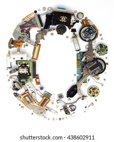 The Letter  O Made Up From Old Electronic Parts