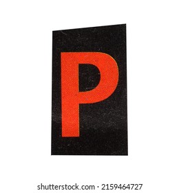 letter p magazine cut out font, ransom letter, isolated collage elements for text alphabet. hand made and cut, high quality scan. halftone pattern and texture detail. newspaper and scraps