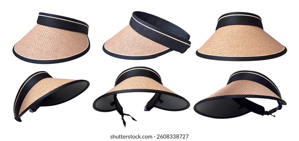 letter pattern straw hat large brim sunscreen sun visor hat. Straw visor hat with black band. Handcrafted woven straw visor hat for summer