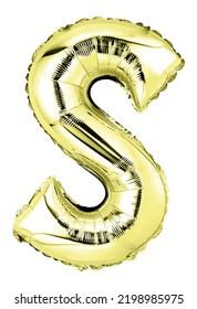 Letter S In Gold,golden Mylar Balloon Isolated On White