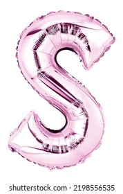 Letter S In Pink Mylar Balloon Isolated On White