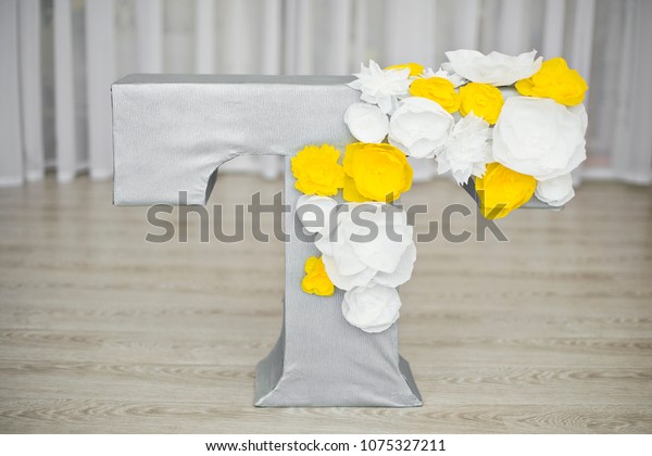 Letter T Yellow Grey Birthday Party Stock Photo Edit Now 1075327211