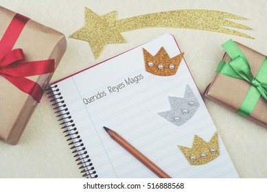 Letter To The Three Kings Of Orient. Dear Wise Men Written In Spanish