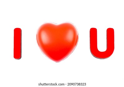 Letter I And U. In The Middle There Is A Large Scarlet Heart. Abbreviated Abbreviation I Love You