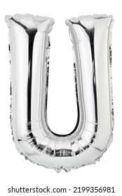 Letter U In Silver Mylar Balloon Isolated On White 