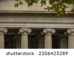 Lettering "The Treasury Department" on the Facade of the United States Treasury Department Building in Washington, DC - USA