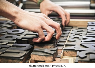 letterpress printing handmade typography hands - Shutterstock ID 1970293070