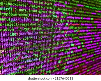 Letters, Chars, And Digits. Computer Programming Source Code. Database Bits Access Stream Visualisation. Screen Of Web Developing Javascript Code.  