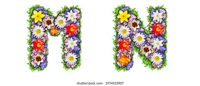 Letters M, N made in the form of a bouquet of flowers