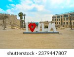 letters meaning - i love jerusalem - near jaffa gate and the walls of the old city                         