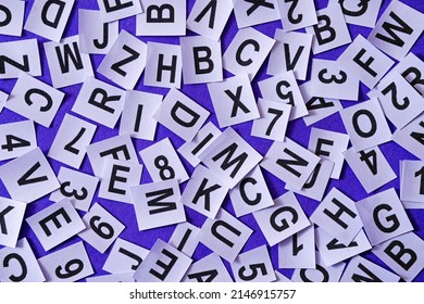 Letters and numbers on a purple trendy background as an idea for education and language learning information of typography and school fonts. - Shutterstock ID 2146915757