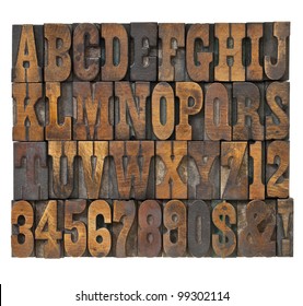 Letters And Numbers In Vintage Letterpress Wood Type - Alphabet In French Clarendon Typeset