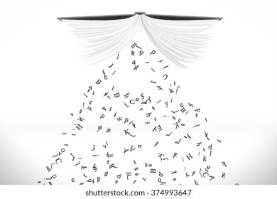 Letters pour out from the opened book at white background - Powered by Shutterstock