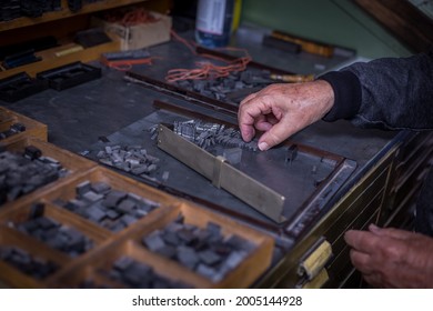 Letters are selected in a letterpress printing house
