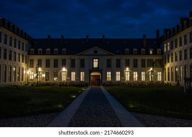 Leuven, Flemish Brabant Region, Belgium - 07 01 2022 - Inner Court Of The Pope's College University Campus By Night