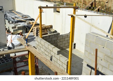 Leuven, Flemish-Brabant, Belgium - October 08, 2022: Follow Up Apartment Project. Unfinished Building. Basement, Cellar Constructing Cellar Walls Floor -1