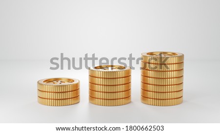 level of coin stacks in white background. 3D render images. Money Saving concept.