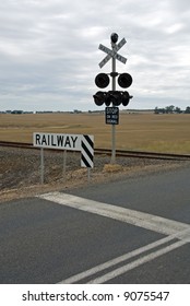 Level Crossing Lights, On A Lonely Country Road In North-Western Victoria, Australia