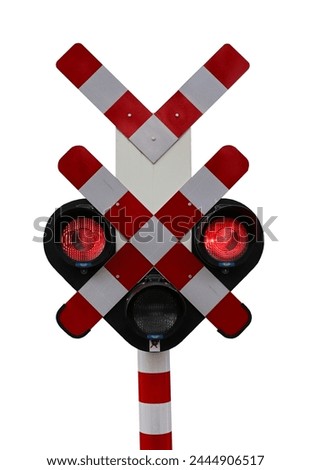 Level crossing lights. Red lights of railway crossing isolated on white background. Traffic lights.