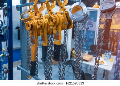 Lever Winch. Tal Lever. Manual Chain Hoist. Shallow Depth Of Field. Focus On Chain Link