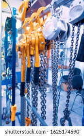 Lever Winch. Tal Lever. Manual Chain Hoist. Shallow Depth Of Field. Focus On Chain Link