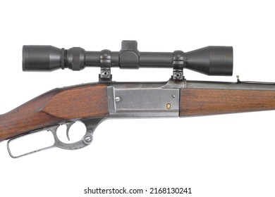 Lever-action hunting rifle and scope isolated on white