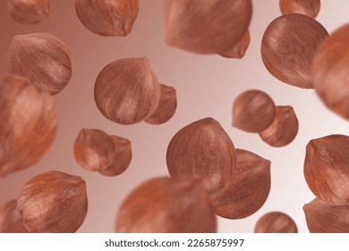 Levitation of hazelnut kernels on a dark background.
