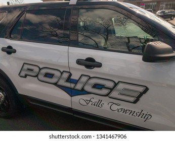 Levittown, PA/ USA 3-16-19 - Falls Township Police Car At The St. Patrick's Day Parade 