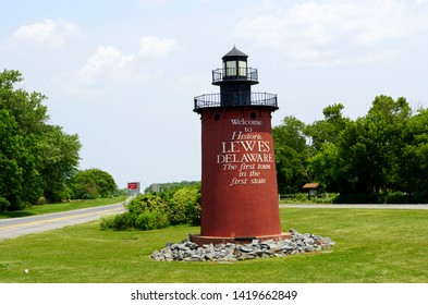 Lewes, Delaware, U.S.A. - June 2, 2019 - The Replica Of The Town's Lighthouse To Welcome Visitors 