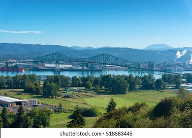 Lewis And Clark Bridge Over The Columbia River Connecting Rainier, Oregon And Longview, Washington