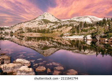 Lewis Lake In The Snowy Mountian Range Of The Medicine Bow National Forest Near Laramie, Wyoming.  