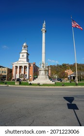 Lewistown, PA, USA - November 3, 2021: Monument Square, At Main And Market Streets In Lewistown, Serves As A Memorial To Logan Guards, A Militia Group In The US Civil War.