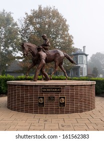 LEXINGTON, KENTUCKY - OCTOBER 29: Bronze Secretariat Sculpture Designed By Edwin Bogucki At The Kentucky Horse Park On October 29, 2013 In Lexington, Kentucky