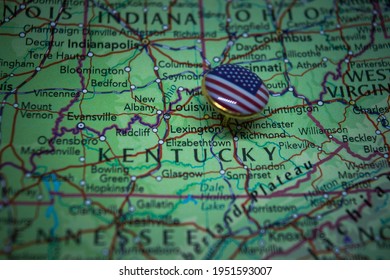 Lexington, Kentucky Pinned On A Map With USA Flag