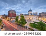 Lexington, Kentucky, USA historic downtown cityscape at blue hour.