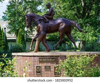 Lexington, Kentucky / USA - June 21, 2019: Statue Honoring The Horse Industry And Horse Racing Triple Crown Winner Secretariat. 