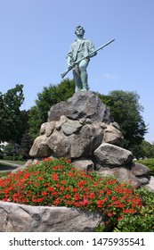 Lexington, Massachusetts, United States - August 16, 2018: Landscape Of The Lexington Minutemen Statue, Designed By Henry Hudson Kitson