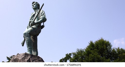 Lexington, Massachusetts, United States - August 18, 2018: Landscape Of The Minutemen Statue