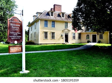 Lexington, Massachusetts, USA - July 11, 2018: The Historic Buckman Tavern, Gathering Place Of The Lexington Militia On April 19, 1775.